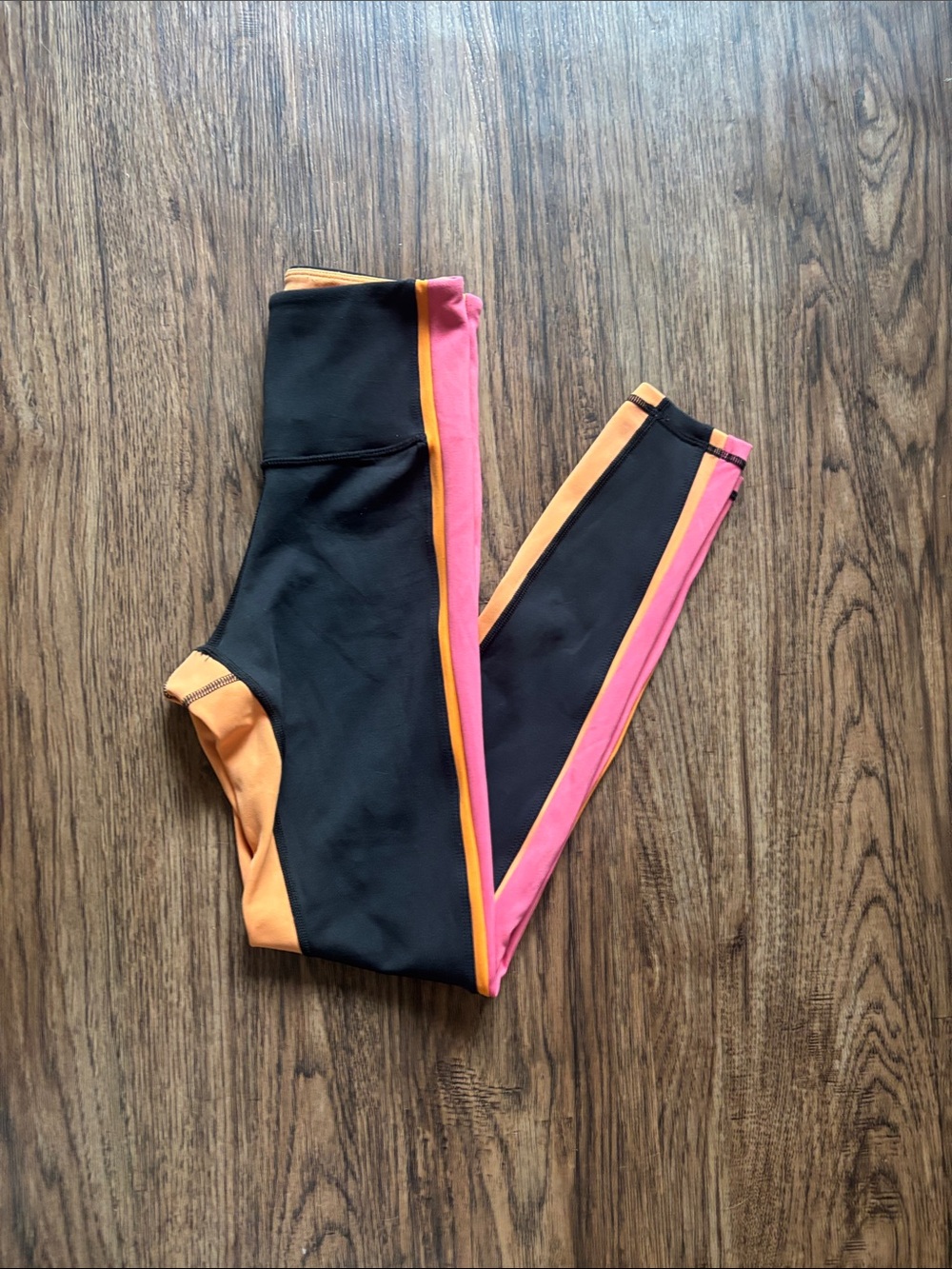 IVL Collective Leggings Size 2 Black Neon Pink Orange Colorblock High Waisted Zi